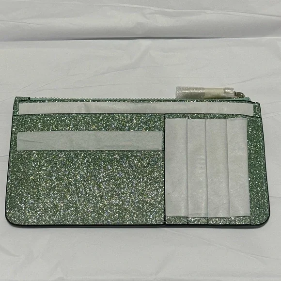 NWT Kate Spade Kenzie Boxed Glitter Large Slim Cardholder in Seawater Green - Picture 9 of 12